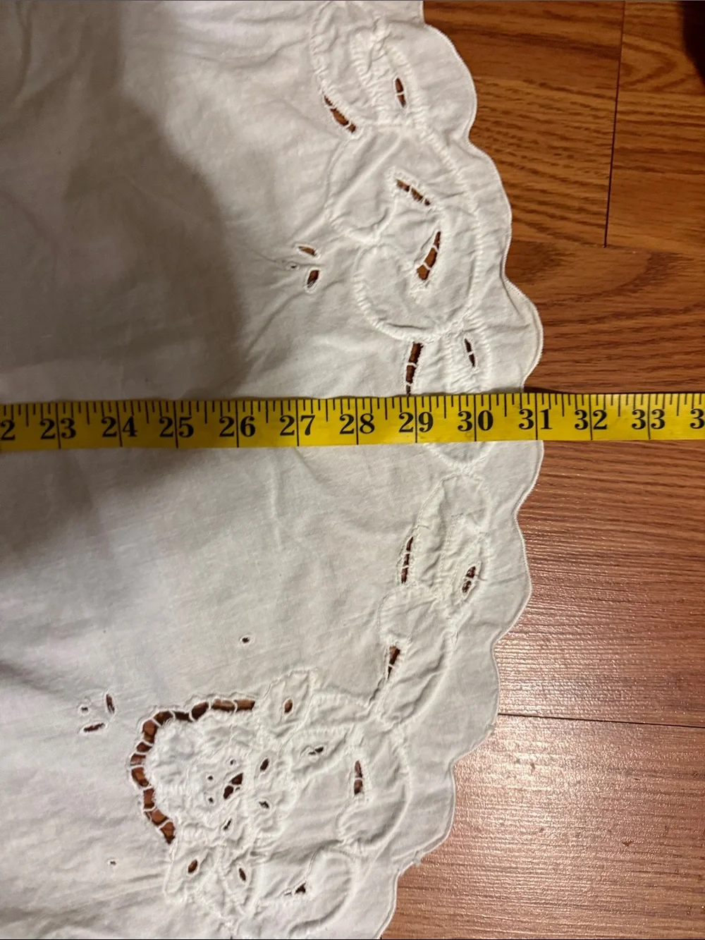 Vintage White Round Embroidered Linen Table Cover